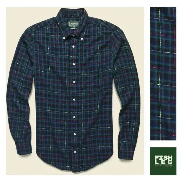 Gitman Bros Vintage | Archive Fluro Slub Flannel - Green & Black / Sz S - Picture 1 of 9